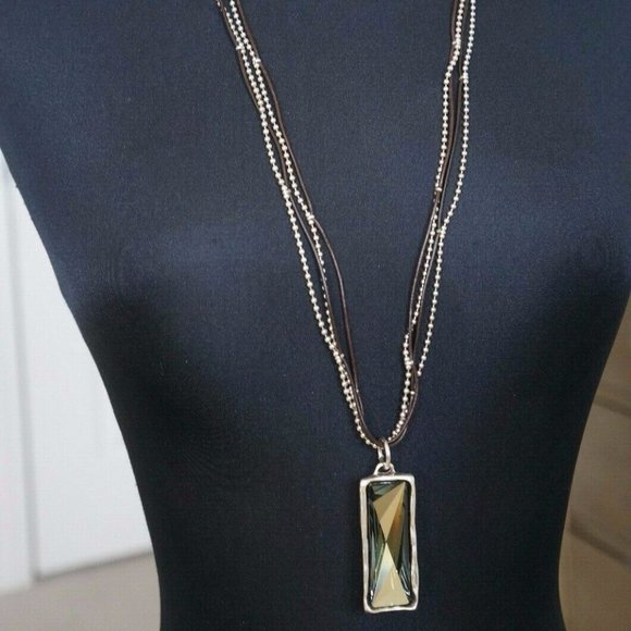 NWT Aqua Crystal Long CLASICOS Necklace RETIRED - Picture 2 of 8